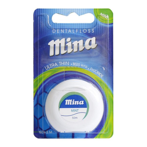 نخ دندان فوق نازک مینا با اسانس نعنا 50 متر Mina Waxed Extremely Thin Dental Floss 50 m